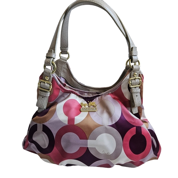 Coach Handbags - Coach Satin and Leather Sophia Satchel Signature C Shoulder Bag